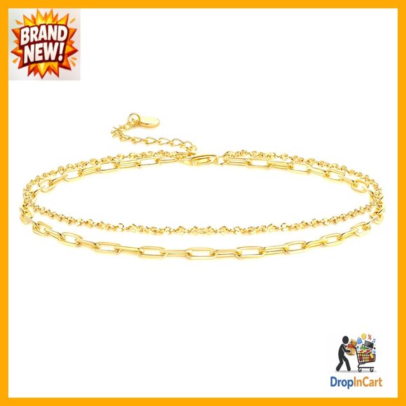Double-Layer Gold Anklet Delicate Chain Paperclip Link Minimal Elegant